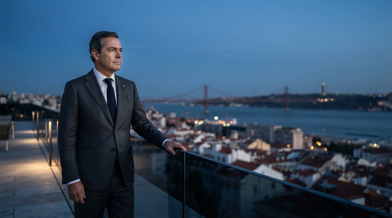 Luís Montenegro — visualização abstrata de dados financeiros em alto contraste